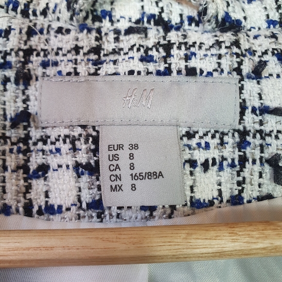 H&M Tweed blazer coat Sze 8 blue white textured Office corporate casual woman's - Picture 2 of 5